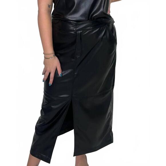 NEW MELISSA NEPTON marina faux leather midi skirt in black